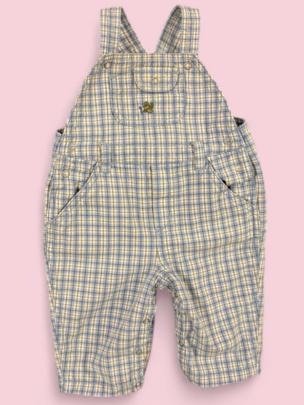 Vintage U2K 2002 Gymboree Blue & Green Plaid Airplane Overalls Sz 3–6 Months